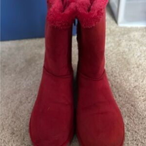 Red Winter Rain Boots with Furry Trim